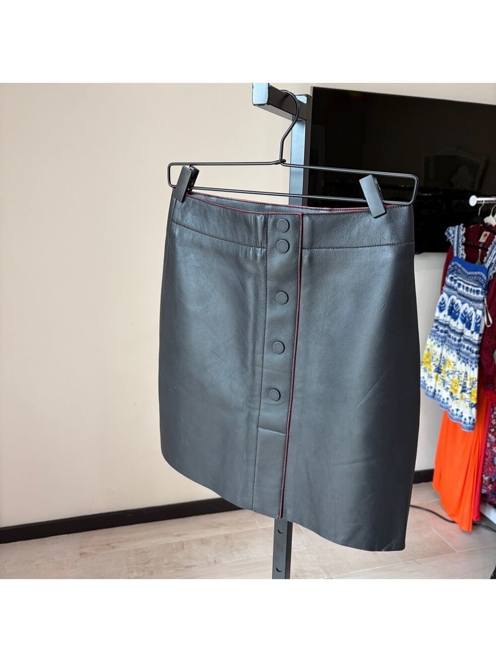 Sandro Milla A-line black leather skirt - Picture 3 of 11